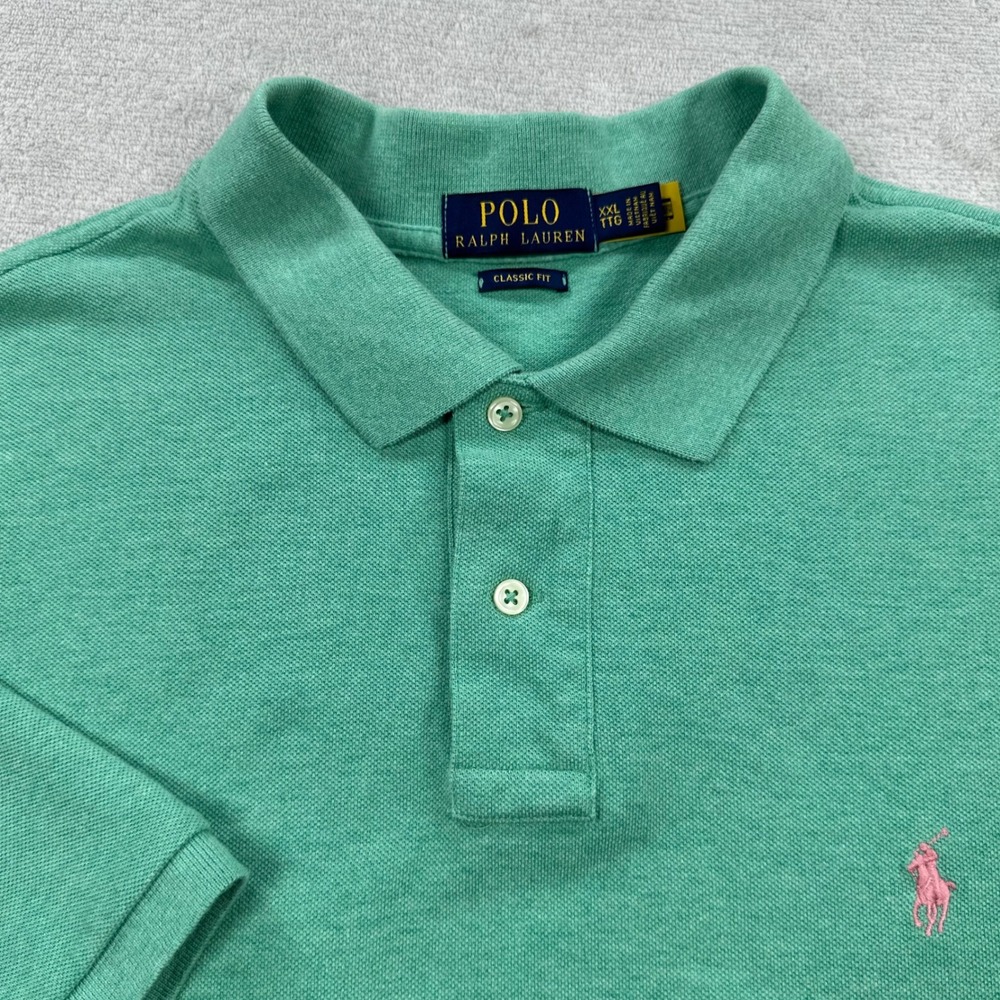 Polo Ralph Lauren Polo Shirt Mens XXL Green Classic Fit Iconic Mesh Pink Pony